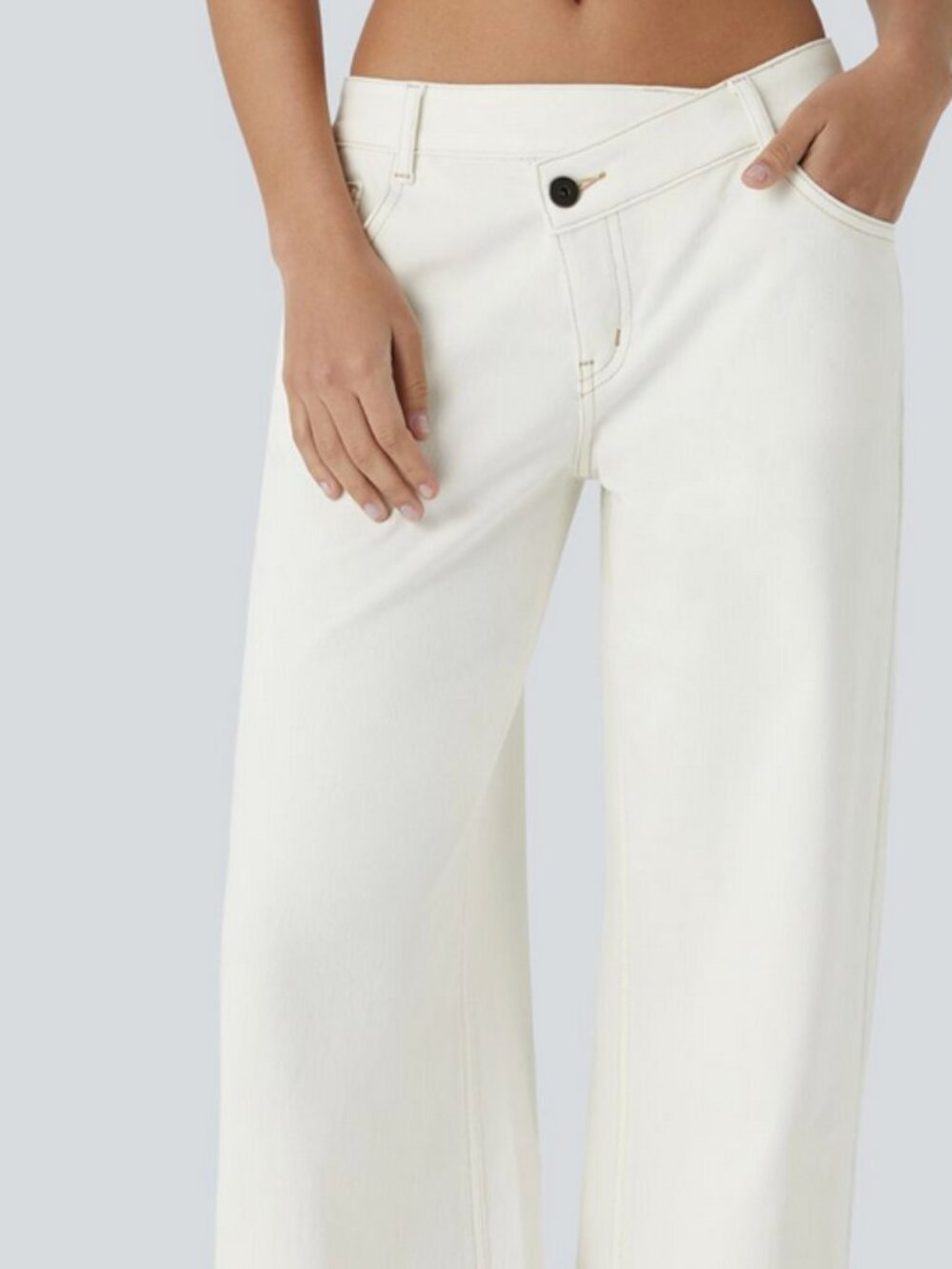 Halara Flex™ Asymmetric Low Rise Zipper Pockets Baggy Wide Leg Washed Casual J